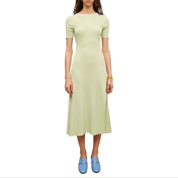 Maje Rib-Knitted Scoopback Midi Dress green - Picture 1 of 3